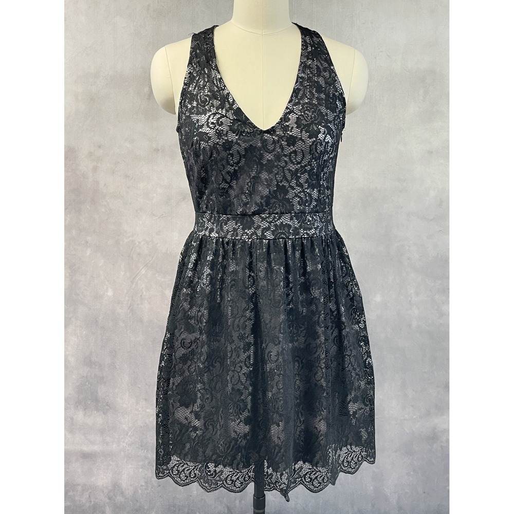 Y2K Lace Mini Dress Size 6 Black Sleeveless Romantic Goth Indie Dark Feminine